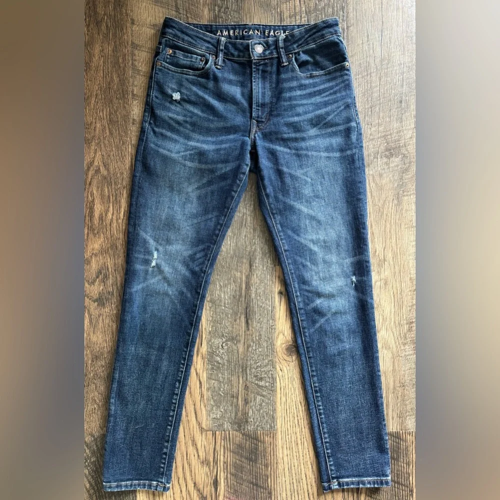 American Eagle Jeans Mens 30X32 Slim Straight Blue Distressed Next Level AirFlex